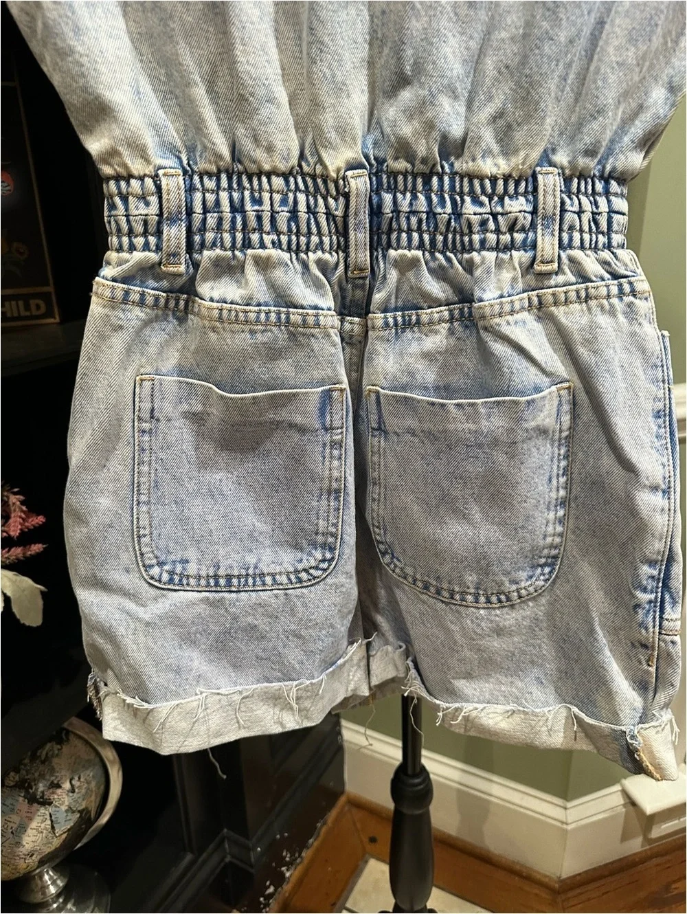 ZARA Light Blue Acid‑Wash Denim Romper – Size XS (Fits Small)